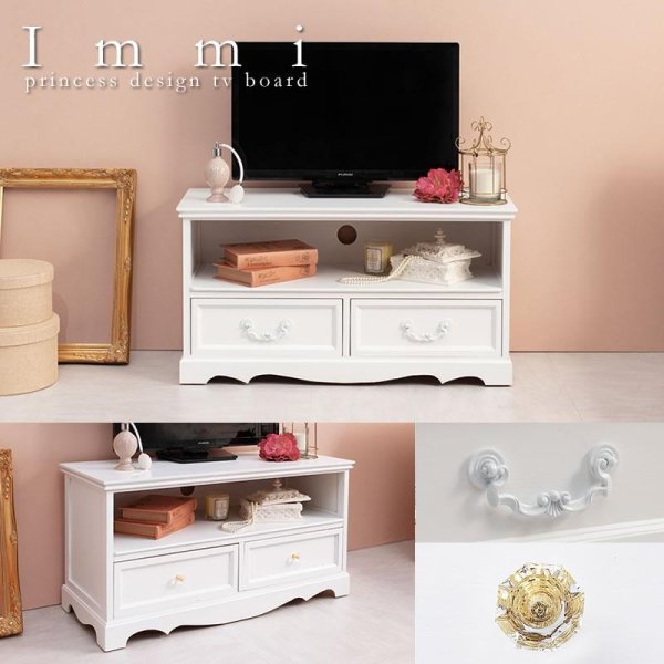 画像1: クラシカルホワイト家具シリーズ。取っ手が選べるTV台 幅80cm 完成品