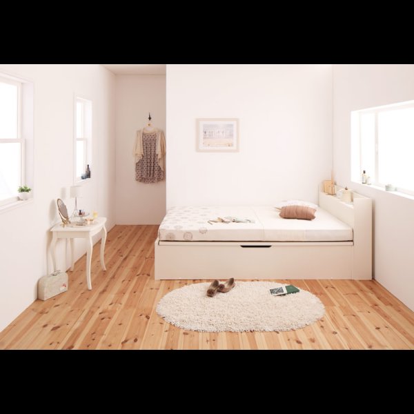 画像3: シンプル棚付き・ガス圧式跳ね上げセミダブルベッド【Dania】ダニア