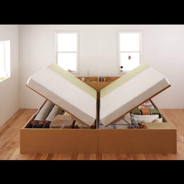 画像6: シンプル棚付き・ガス圧式跳ね上げセミダブルベッド【Dania】ダニア