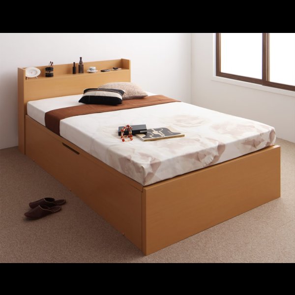 画像8: シンプル棚付き・ガス圧式跳ね上げセミダブルベッド【Dania】ダニア