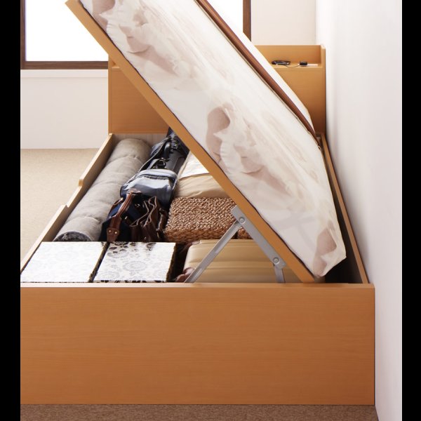 画像9: シンプル棚付き・ガス圧式跳ね上げセミダブルベッド【Dania】ダニア