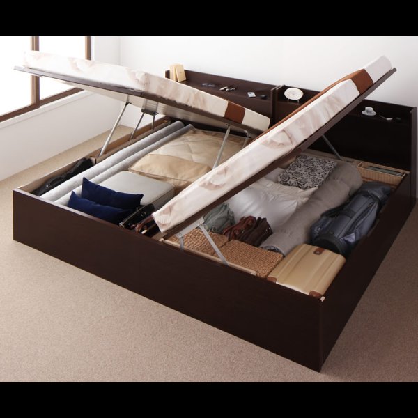 画像10: シンプル棚付き・ガス圧式跳ね上げセミダブルベッド【Dania】ダニア