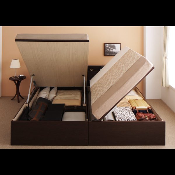 画像11: シンプル棚付き・ガス圧式跳ね上げセミダブルベッド【Dania】ダニア