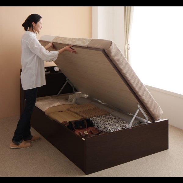 画像13: シンプル棚付き・ガス圧式跳ね上げセミダブルベッド【Dania】ダニア