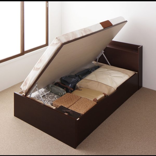 画像15: シンプル棚付き・ガス圧式跳ね上げセミダブルベッド【Dania】ダニア