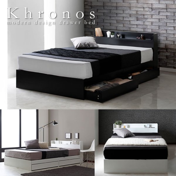 画像1: モノトーンデザイン収納付きシングルベッド【Khronos】クロノス