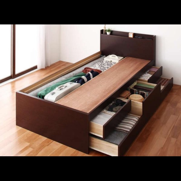 画像4: シンプル＆スリム棚付き畳チェストベッド　シングルベッド