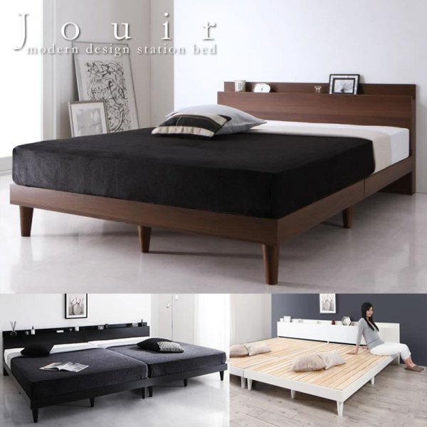 画像1: 人気のデザイン棚・コンセント付きすのこベッド シングル 【Jouir】ジュイール 価格訴求商品