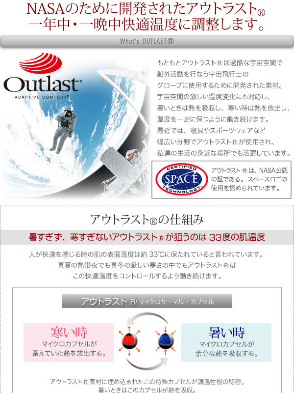 温度調整素材アウトラスト(R)シリーズ【IDEAL】アイディール　説明３