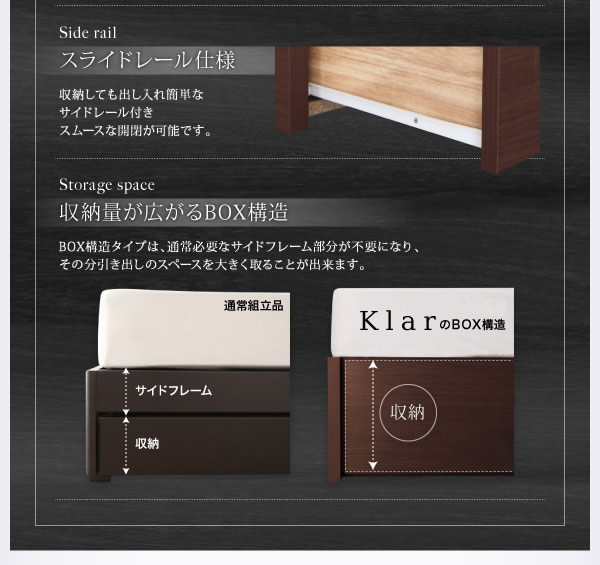 BOX型収納付きセミダブルベッド【Klar】クラール　日本製の激安通販