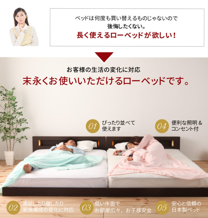 照明付き日本製連結対応シングルベッド【Samuel】サミュエルの激安通販