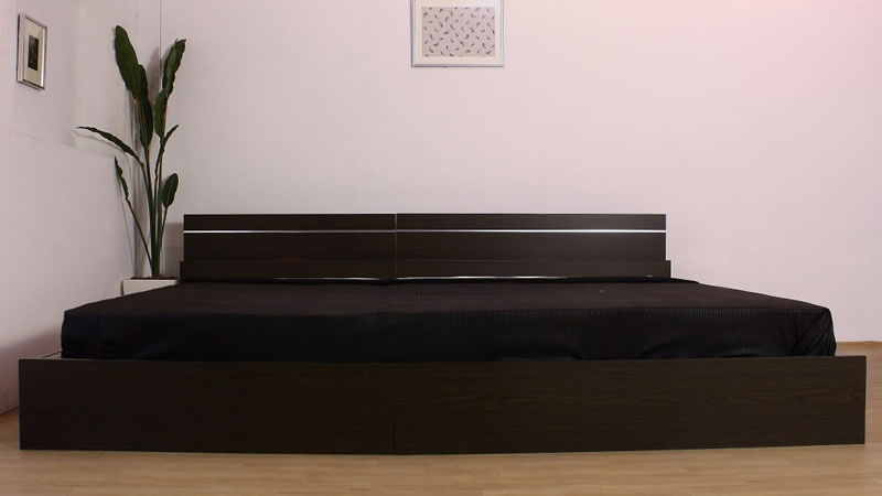 日本製連結ベッド シンプル棚・間接照明付シルバーラインベッド 285