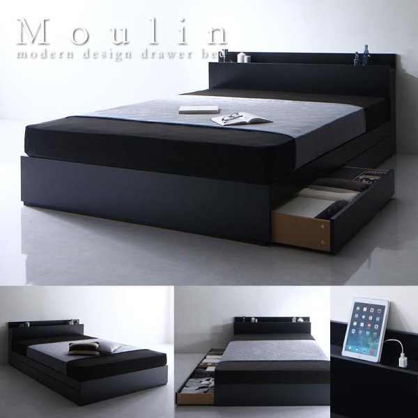 画像1: シンプルデザイン・収納付きシングルベッド【Moulin】ムーラン (1)