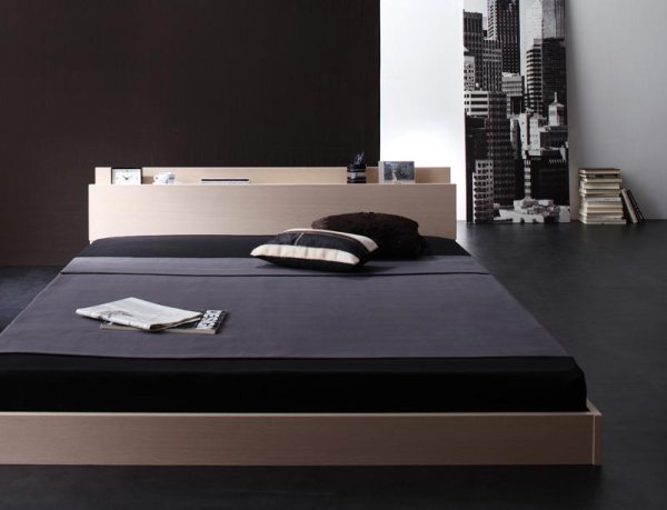 画像2: ウォールナット柄シンプルデザインフロア仕様ダブルベッド【W.coRe】ダブルコア (2)