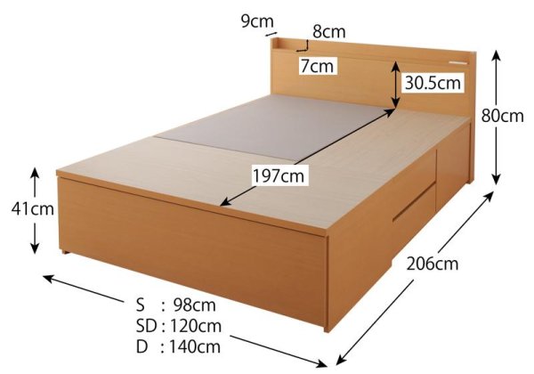 画像5: 日本製：布団が収納できるチェストタイプシングルベッド【Gloria】グローリア (5)