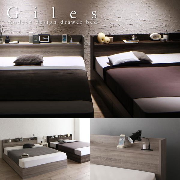 画像1: グレーがおしゃれな収納シングルベッド【Giles】 ジャイルズ (1)