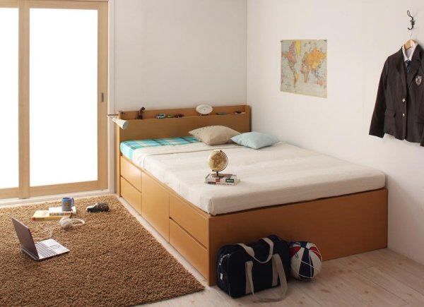 画像4: 日本製：棚・コンセント付きチェスト仕様シングルベッド【Meriel】メリエル (4)