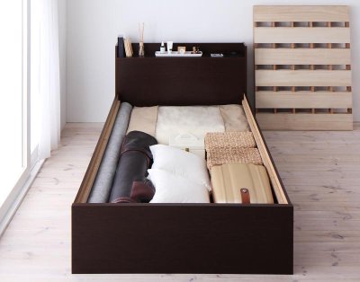 画像1: 日本製：深さが選べる大容量ベッド下収納付きすのこタイプシングルベッド